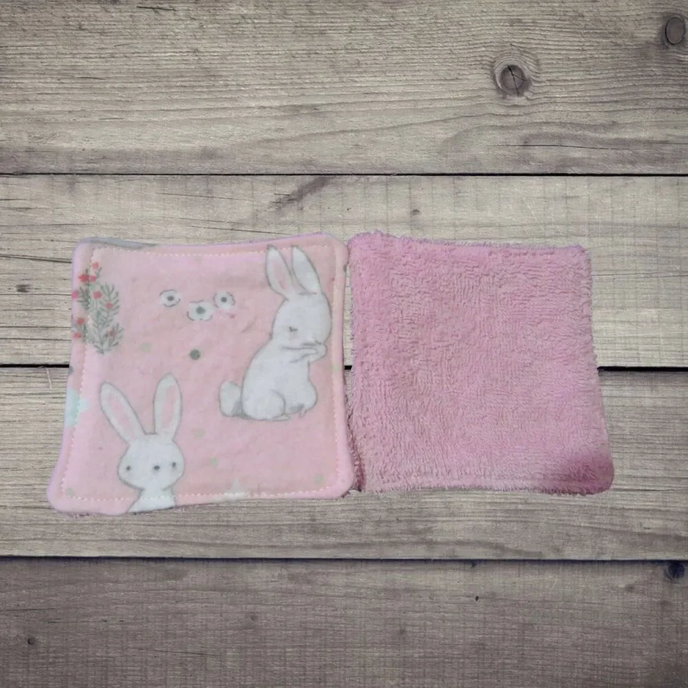 Handmade Makeup Remover Pads, 8  Pink Square Pads with Terry Cloth